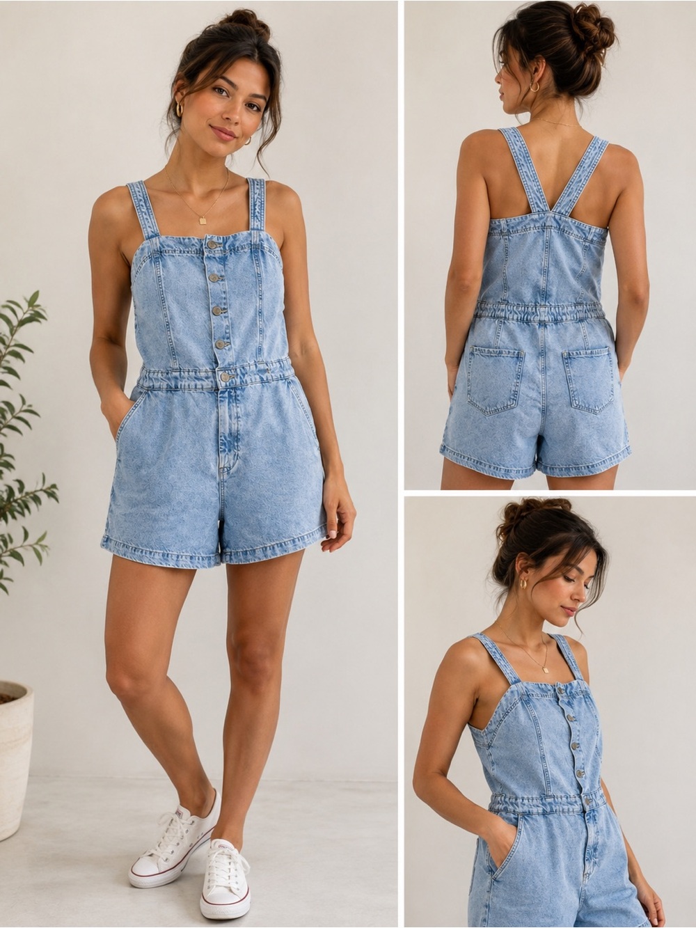 a.n.a Light Blue Denim Women's Overalls